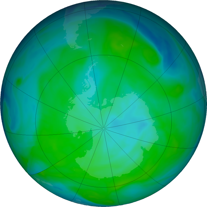 Antarctic ozone map for 04 January 2019